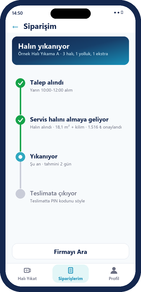 Diyar Halı uygulaması: 3. Adım adım takip